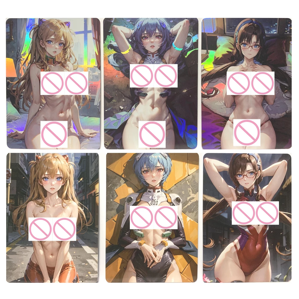 

3Pcs/set Sexy Nude Card Asuka Langley Soryu Ayanami Rei Anime Collection Card Refractive Color Flash Big Chested Beauty Gift