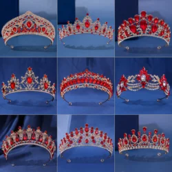 Baroque Red Crystal Crowns Wedding Hair Accessories Party Headpieces Women Bride Tiaras Pageant Hair Jewelry