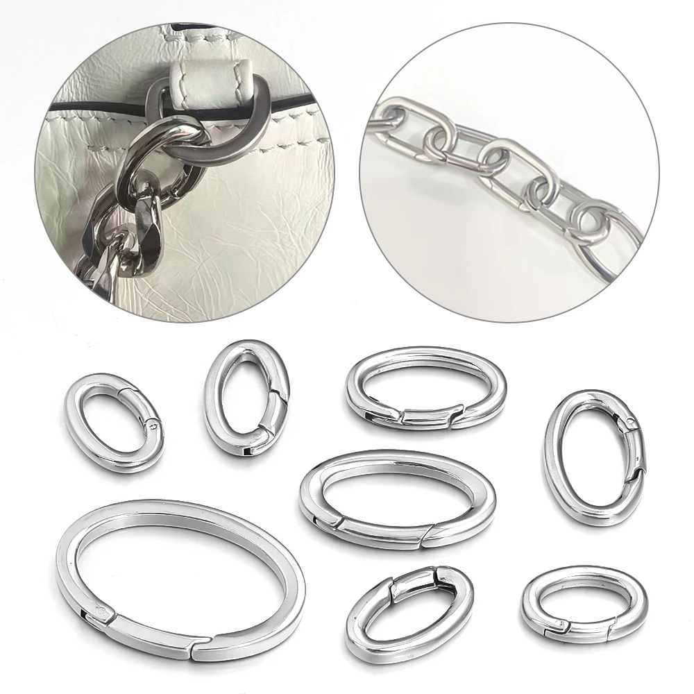 Cierres de resorte de acero inoxidable, anillos de salto ovalados abiertos, cierres divididos, conectores de hebillas a presión para hacer joyería DIY, bolsos, llavero, 1 ud.