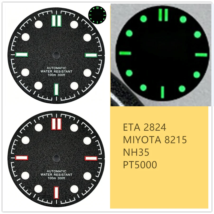 

31mm Sand-Textured Color-Striped Seahorse Dial with Green Luminous DIAL FITS NH35 8215 ETA2824 Automatic Movements