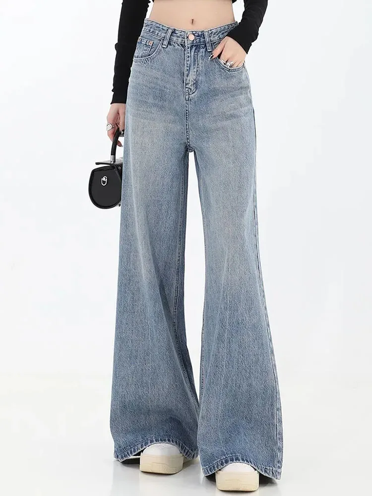 Woman High Waisted Wide Leg Jeans Korean Fashion Casual Straight Denim Pants Streetwear Vintage New Style Baggy Kot Pantolon