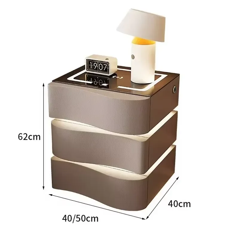 Modern Intelligent Three-drawer Large-capacity Nightstand 3 Color Lights Wireless Charging Ambient Lighting Bedside Table