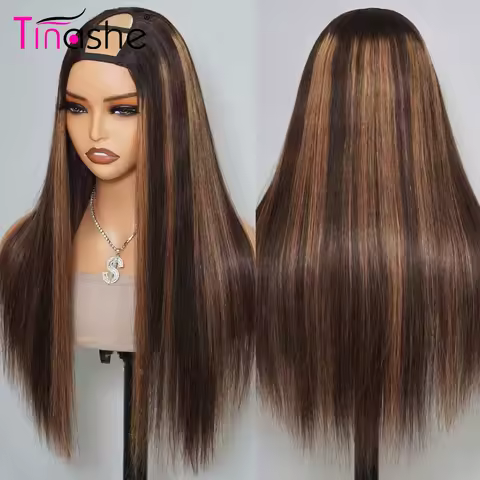 Tinashe Highlight Brown U Part Wig Glueless Body Wave Straight Wig Human Hair No Glue Easy Install
