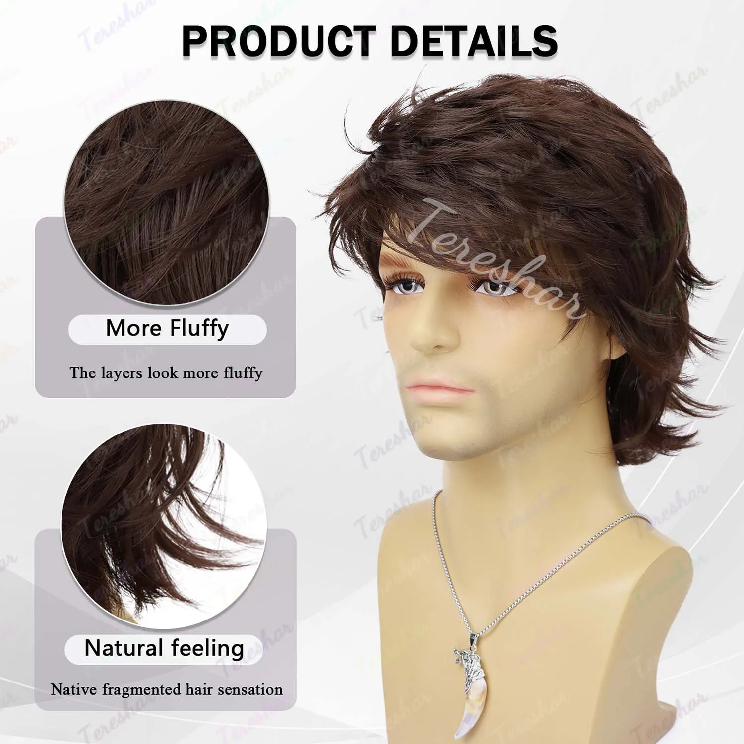 Synthetic Short Curly Brown Wig for Mens Heat Resistant Layered Fluffy Wig Halloween, Multi-colored Shaggy Role-playing Wig image 4