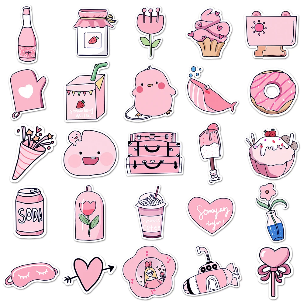 10/30/50pcs Kawaii Pink Cute Cartoon Girl Stickers Aesthetic Decals Kids Toy DIY Laptop Phone Suitcase Guitar Decoration Sticker