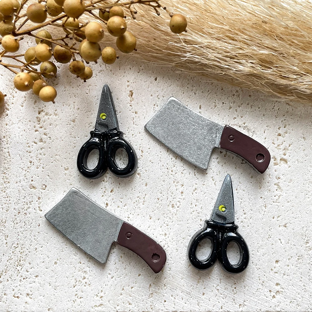 100pcs Wholesale Simulated Kitchen Knives Scissors Resin Flatback Cabochon DIY Keychain Earrings Scrapbook