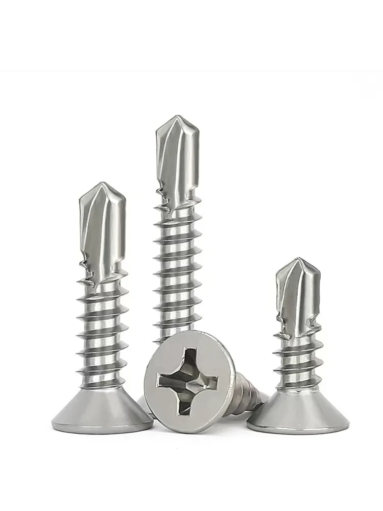 50 قطعة 410 ستانلس ستيل # 8 مسامير معدنية ذاتية التنصت برأس مسطح عالية القوة ومسامير حفر ذاتية سريعة #2