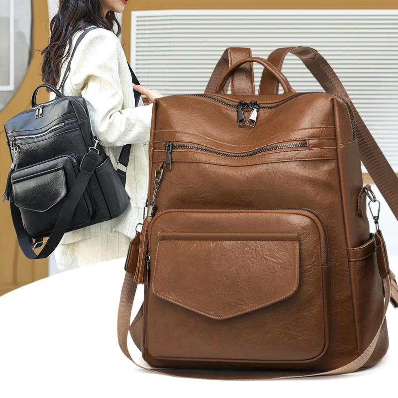 حقيبة ظهر نسائية فاخرة جديدة ذات سعة كبيرة حقيبة ظهر جلدية ناعمة للمراهقات حقائب كتف مدرسية للنساء #1