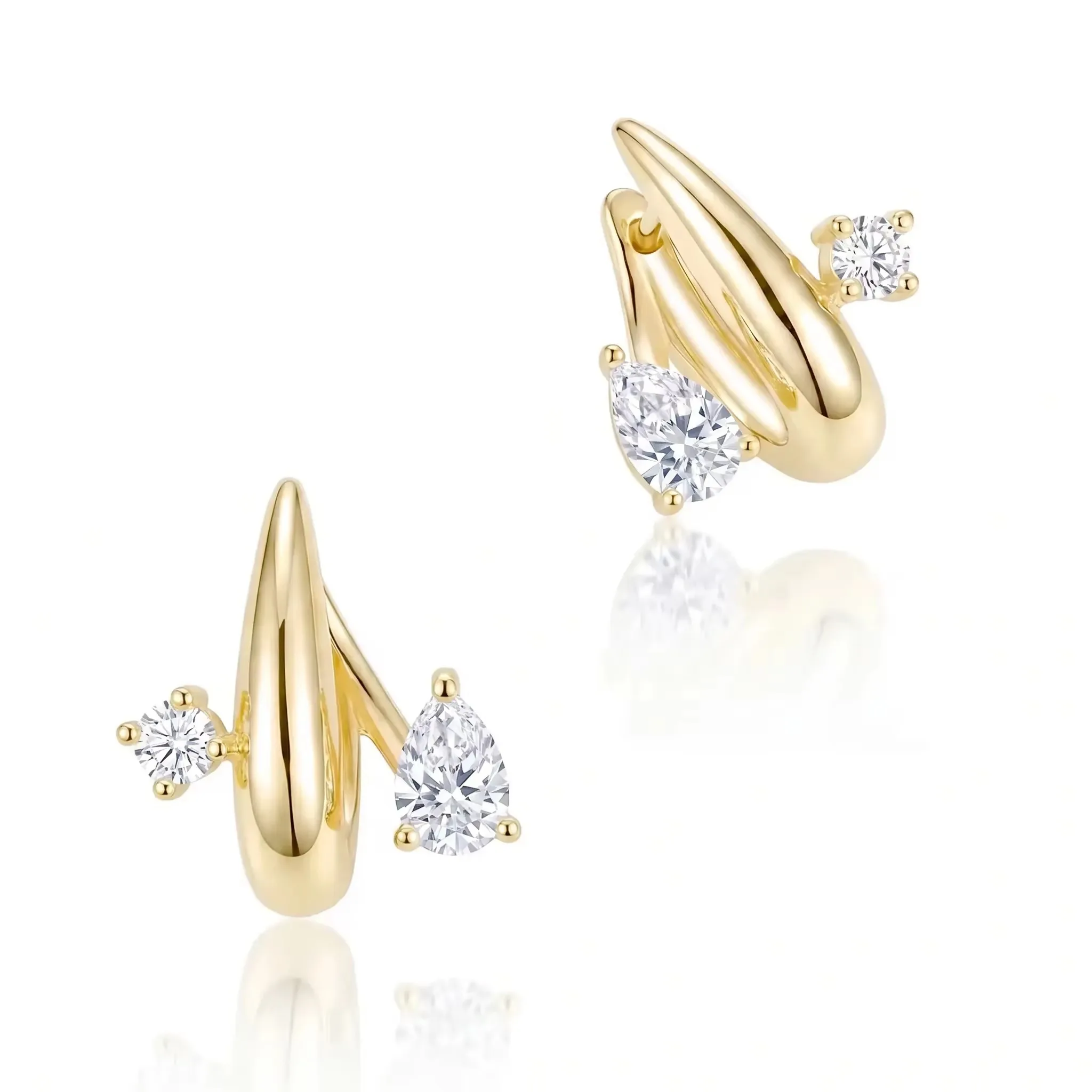 Moonmory Einzigartiges Design Luxusmarken Messing Huggie Creolen für Damen Minimalistisch 5A Birne Marquise Oval 18K Vergoldete Ohrringe – Detail 12