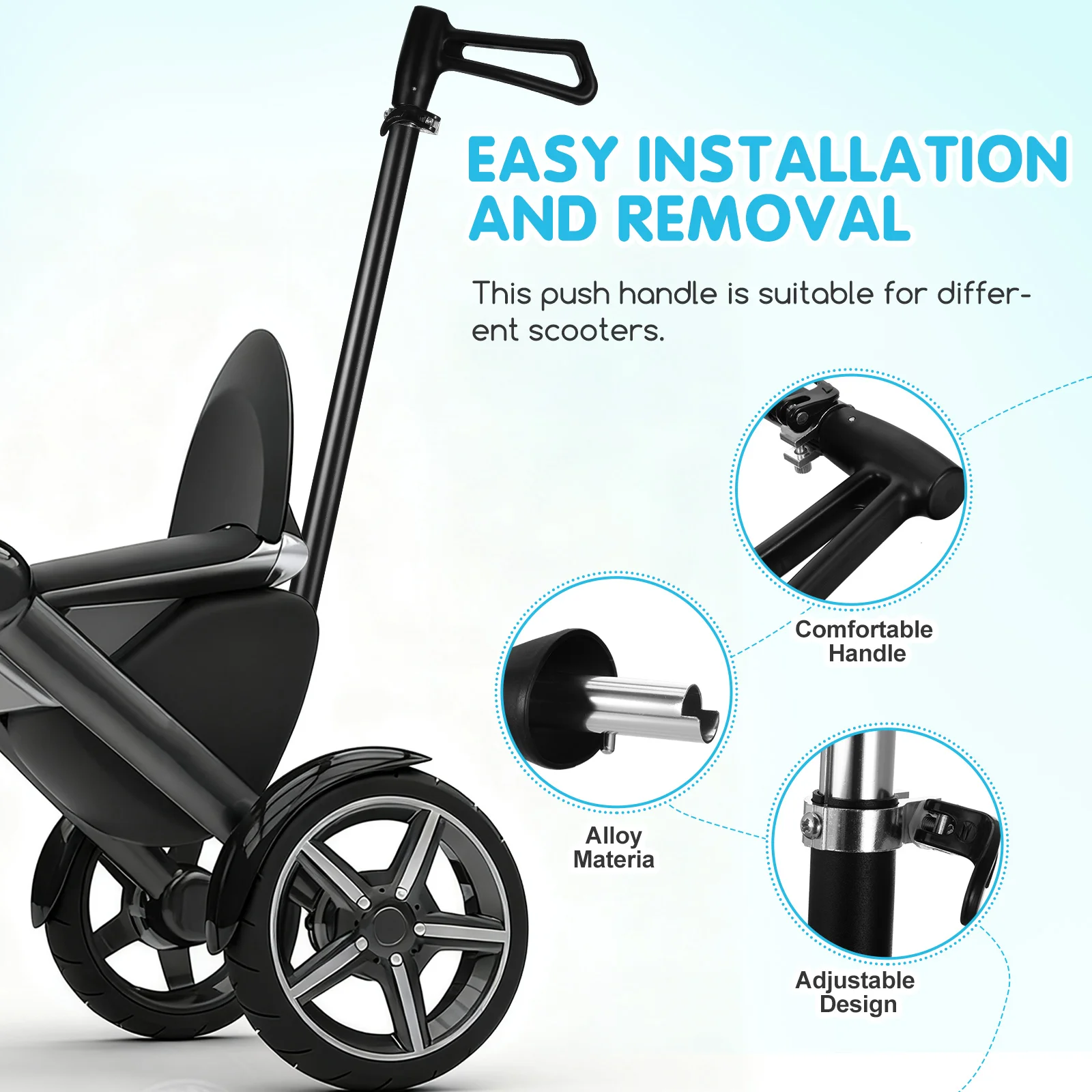 Manija de empuje para cochecito de bebé, varilla de repuesto, mango ergonómico de liberación rápida para niños pequeños, accesorios para cochecito de coche