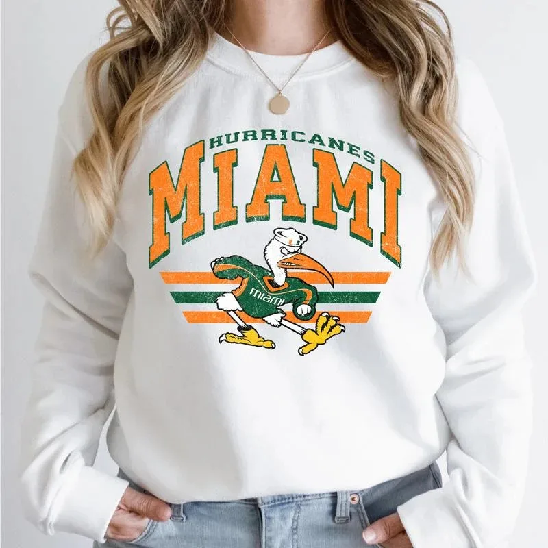 

Autumn and Winter Miami Hurricanes Tribute Cotton Crew Neck Sweatshirt This Spirited Design Showcases The Bold "HURRICANES MIAMI