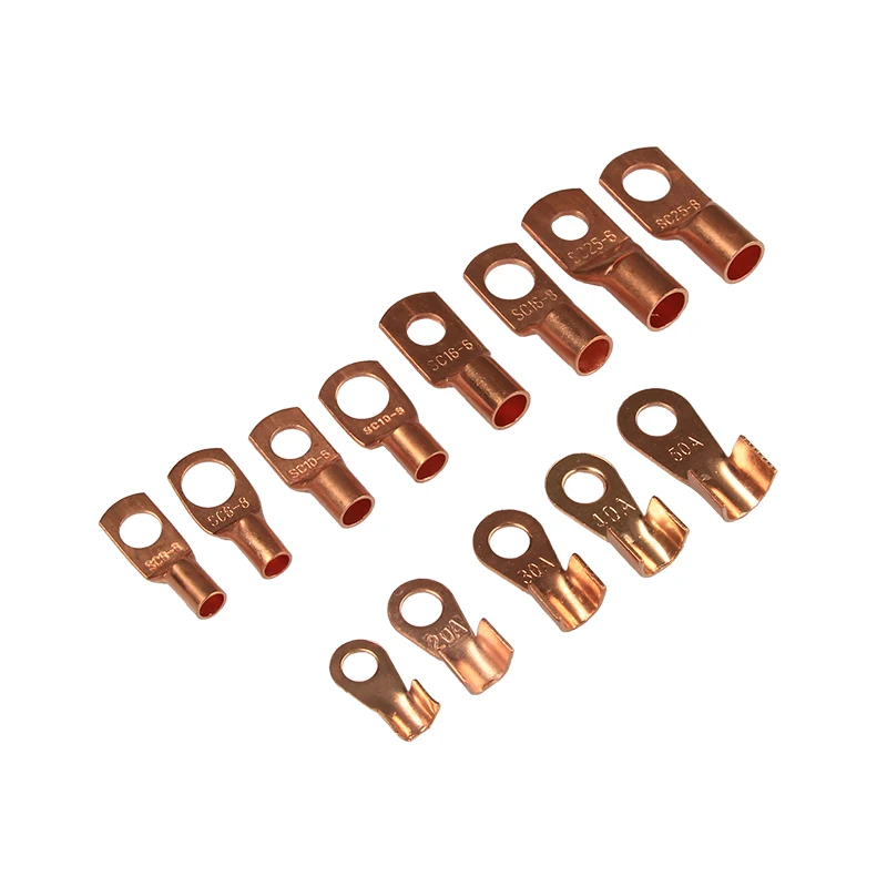 130Pcs Ring Seal Battery Wire Connectors SC Bare Terminals lug Tinned Copper Tube Lug + OT Open Ring Type Copper Terminal Lugs