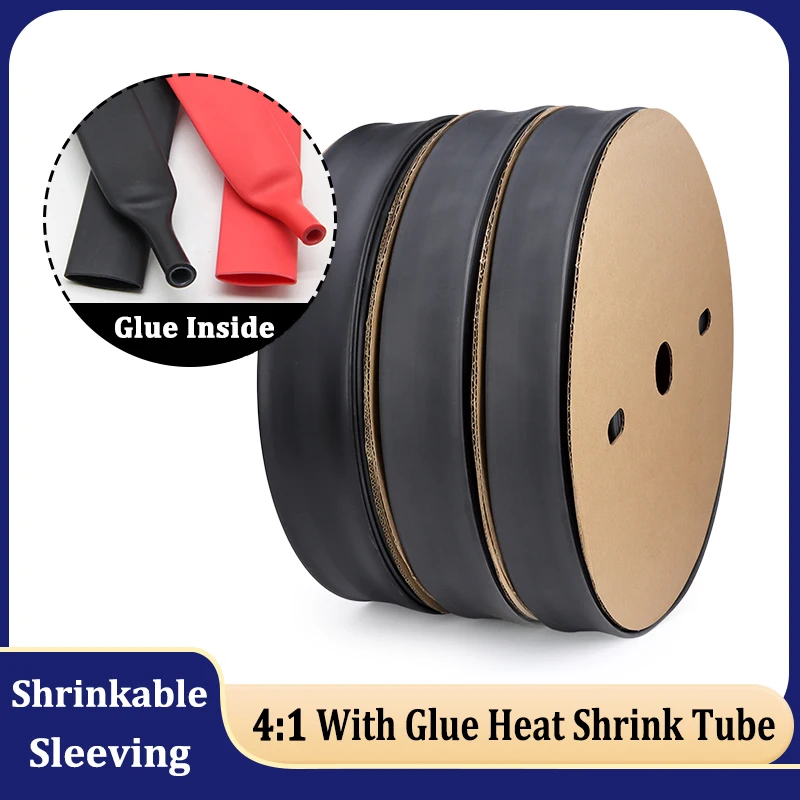 

1~10M 4:1 Red Black Heat Shrink Tube With Glue Dual Wall ﻿Shrinkable Sleeve DIY Cable Protector Dia 4 6 8 12 16 20 32 40 52 72mm
