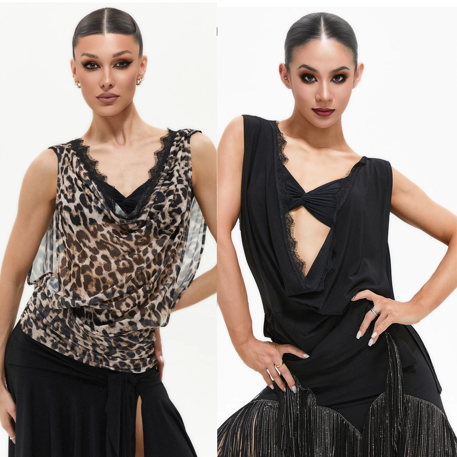 

Сексуальные кружевные свободные топы для латинских танцев, женская одежда для взрослых с леопардовым принтом, черная тренировочная одежда, одежда для танцев румба, самба, сальса, DNV24747