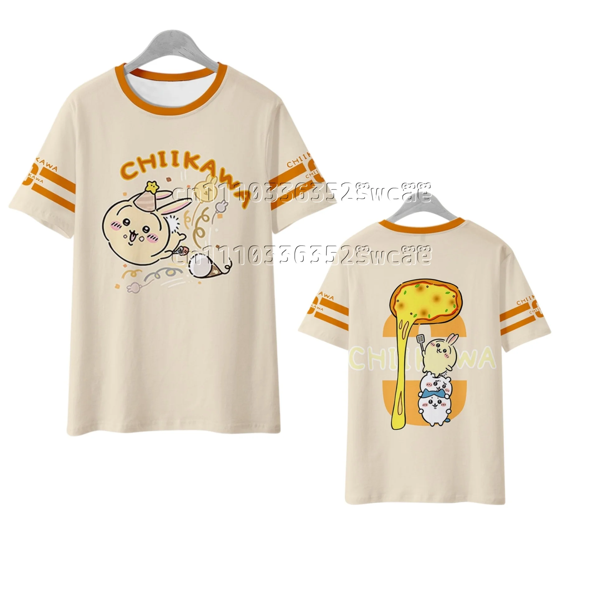 FamilyMatching Sommer Neue Chiikawa-Serie Anime T-Shirt Japanischer Niedlicher Charakter-Print Kurzarm Street Unisex T-Shirt – Detail 4