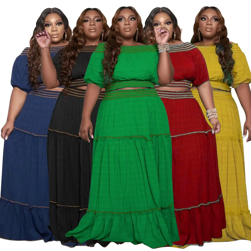 3xl 4xl mulheres plus size define sexy orvalho ombro mangas curtas topo de colheita duas peças conjunto elegante maxi saias atacado dropshipping