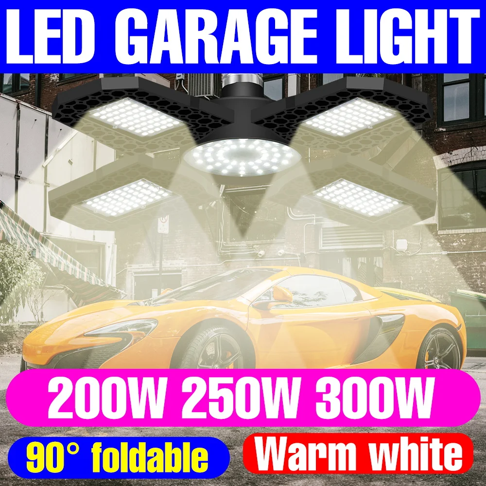 

Светодиодный светильник для гаража 300 Вт, 220 В, складной, деформируемый, для мастерских, цоколь E27, для парковок, потолочный светильник, для складов, подвалов, коммерческого освещения