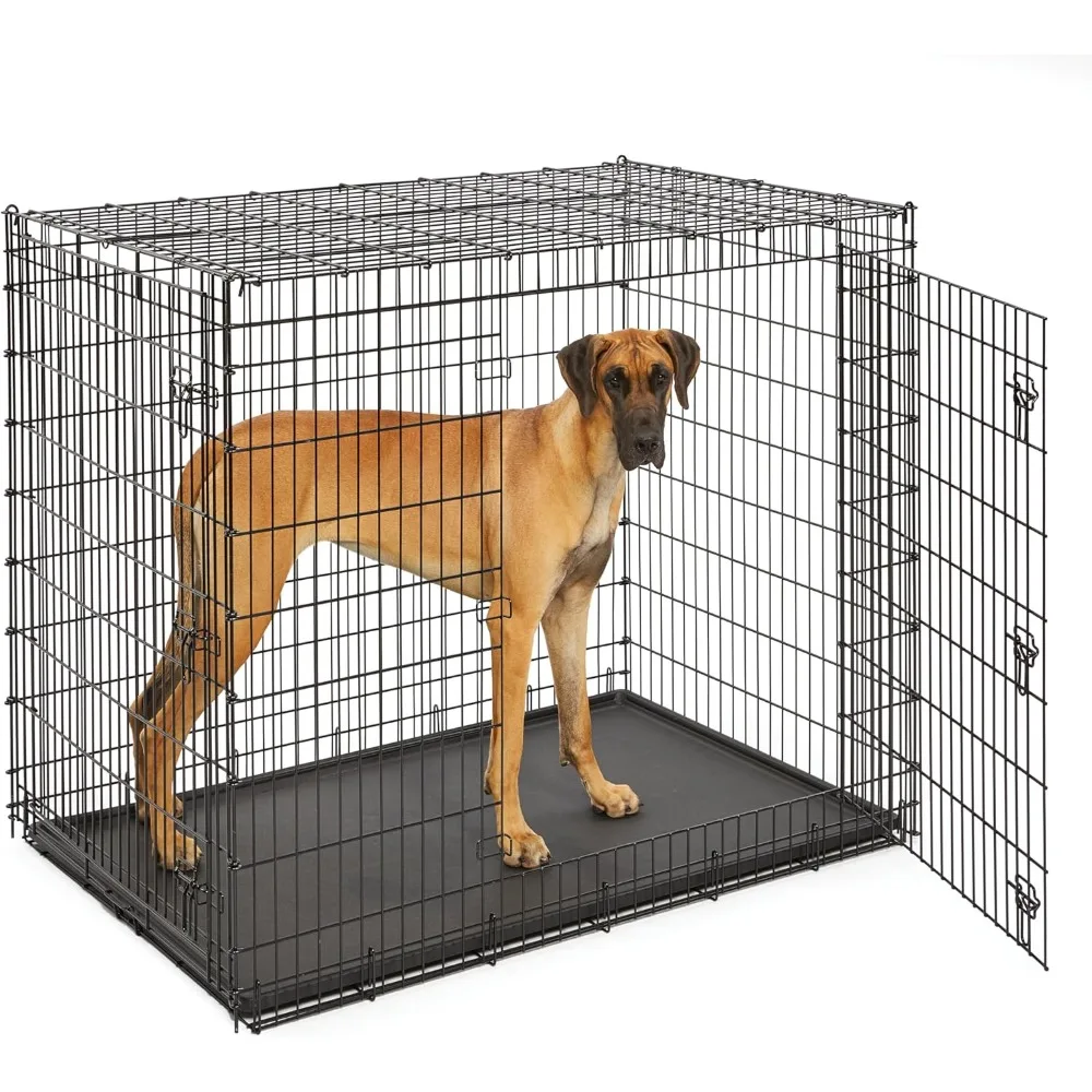 Caja para perros extra grande de doble puerta para razas gigantes, montaje fuerte y fácil, negra