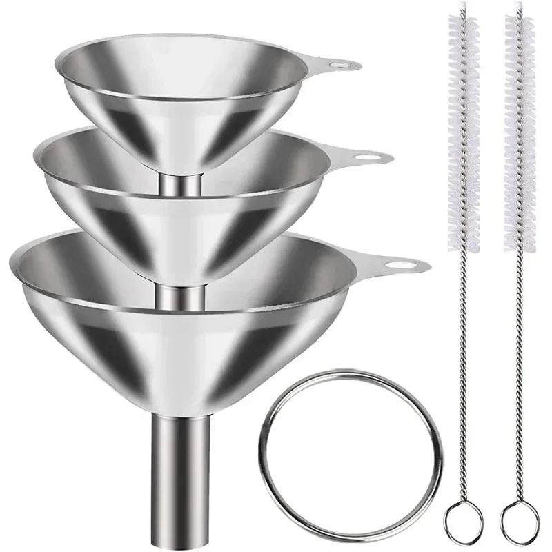 Stainless Steel Funnel Set for Kitchen, 5-Piece Food Grade Metal Funnels - Multi-Size for Bottles, Oil, Spices, Easy to Clean
