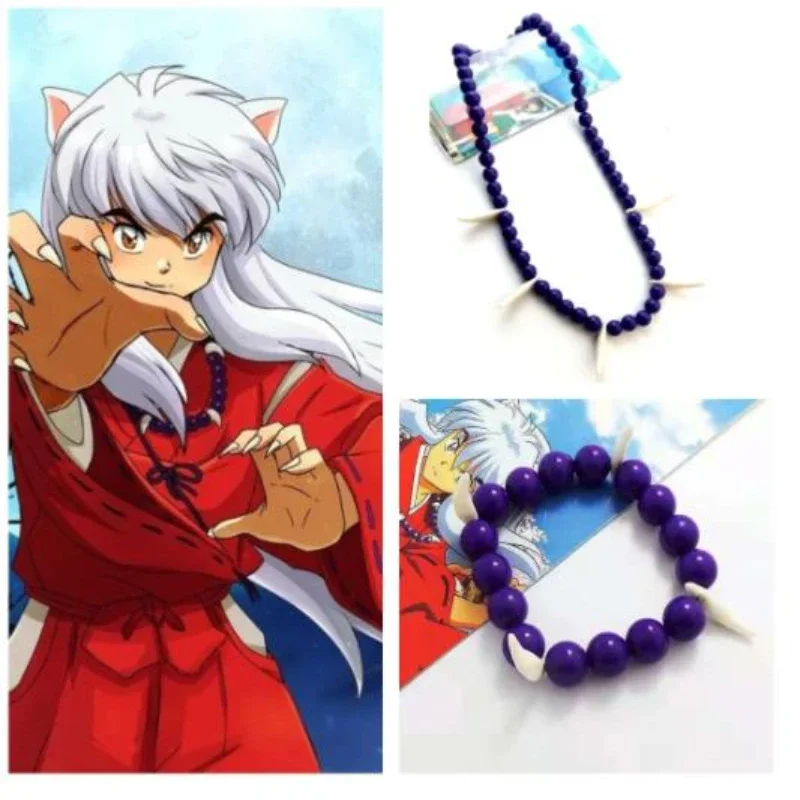 Inmkasha Anime Collier perlé noir et violet, bracelet, accessoires de cosplay, bijoux cadeaux pour hommes et femmes