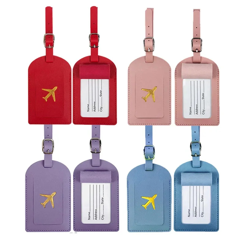 Men Women PU Leather Cute Luggage Tag Suitcase Address Label Baggage Boarding Bag Tag Name ID Address Holder Travel Accessorie