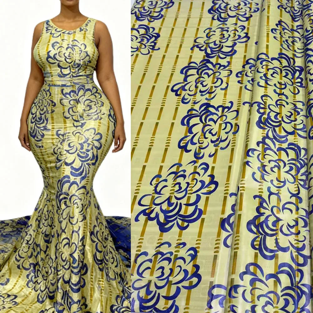 

4 meters Luxury Bazin Riche Lace Fabric for Boubou African Brocade Cotton Material | Printed Ankara Laces for Women Party Dress