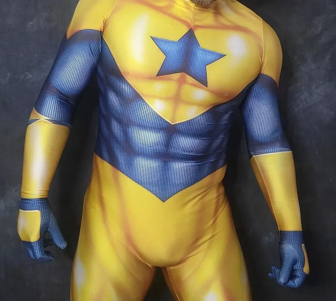 Halloween Adult Men  Booster Gold Cosplay Costume Superhero Bodysuit Zentai Party Jumpsuit