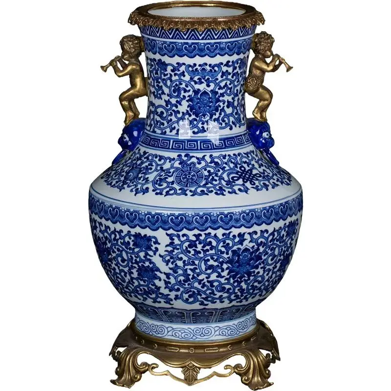 

Blue and white vase with handle Brass Home Decoration Vase