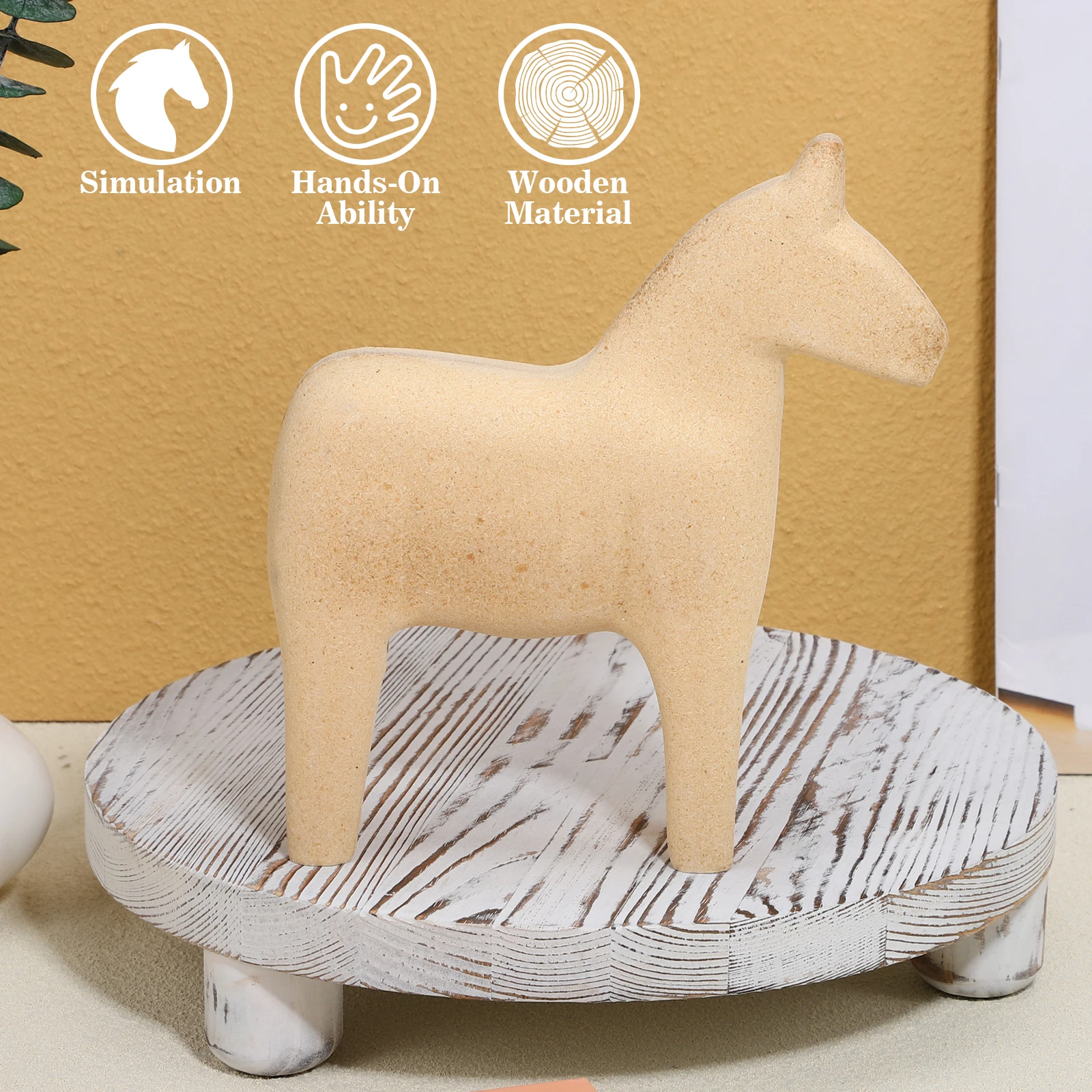 

2 Pcs Horse Figurine Unfinished Dala Decoration Table Decorations Paint Smooth Edge DIY Mini Table Decorations