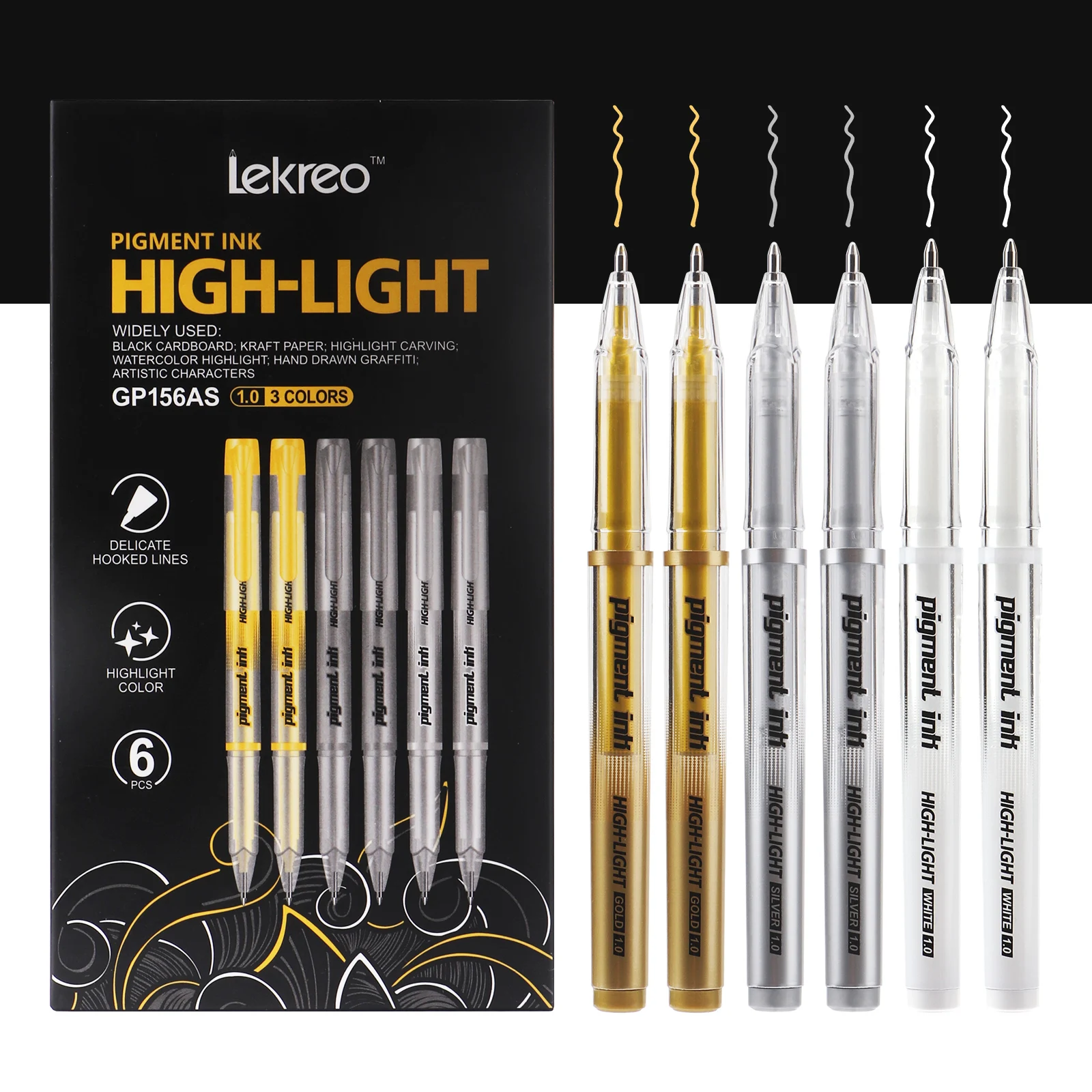 

Lekreo 3 Colors Gold Silver White Highlight Gel Pens, 1.0mm Extra Fine Point White Pen for Art Highlight & Artists Drawing