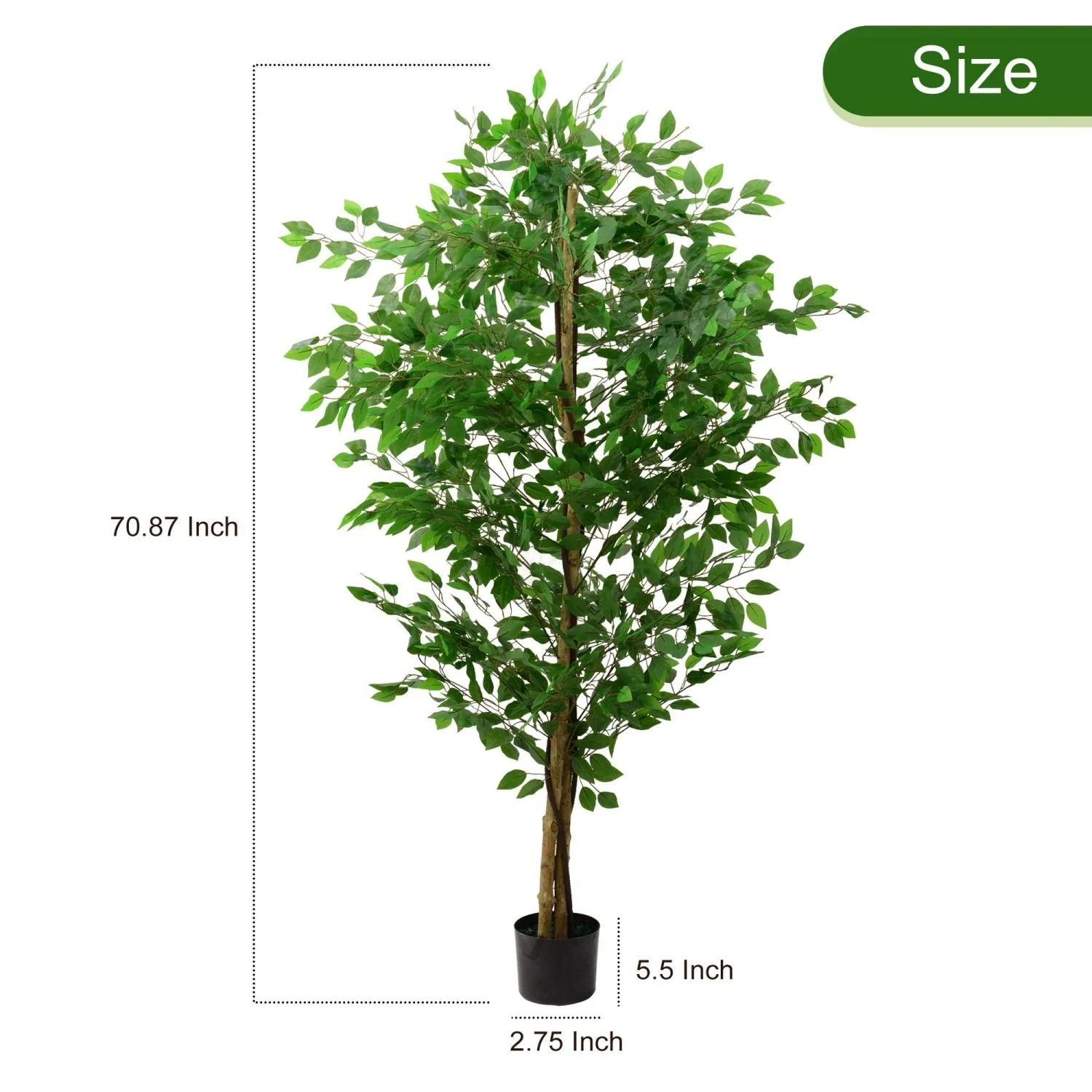 6ft Ficus Tree Artificial, Realistic Texture Potted Faux Ficus Tree, Fake Trees Indoor Outdoor for Home Office Living Room Bedro