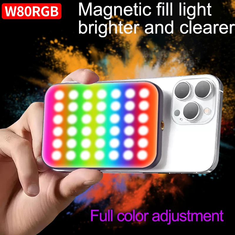 Mini Magnetic Phone Selfie RGB Lights 1800mAh Rechargeable Rotatable 3 Color Modes Adjustable Brightness Photography Fill Light