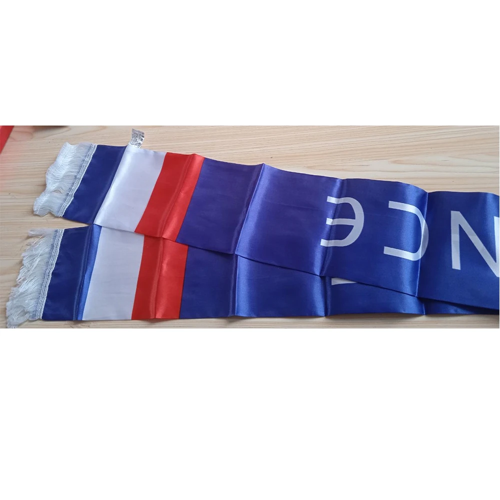 Country Double Side Printing Satin Football Soccer Fans National Flag French Scarf