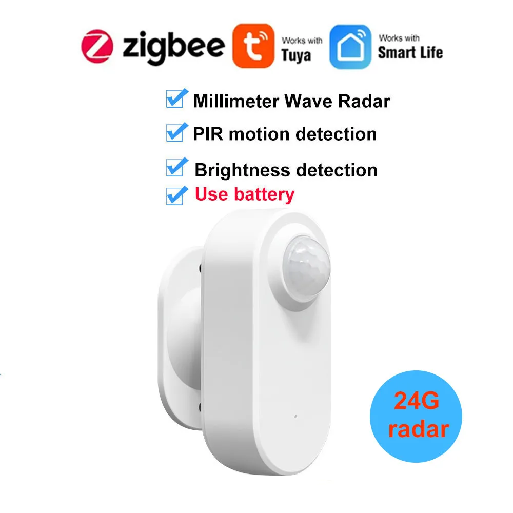 

Умный датчик присутствия человека Tuya Zigbee 24G MmWave Радар + PIR, обнаружение яркости Используйте поддержку батареи Zigbee2mqtt Домашний помощник