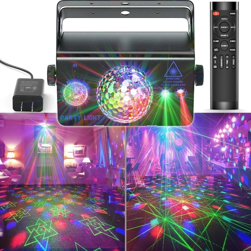 

Party Lights, Disco Ball Light 2 in 1 Dj Disco Lights Stage Lighting Sound Activated Strobe Light with Remote Control for Partie