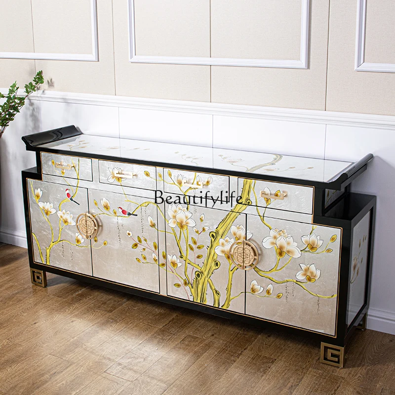 خزانة مدخل جديدة مطلية على الطراز الصيني بهو من الخشب الصلب على الحائط، وخزانة ديكور منزلية جانبية لتناول الطعام #2