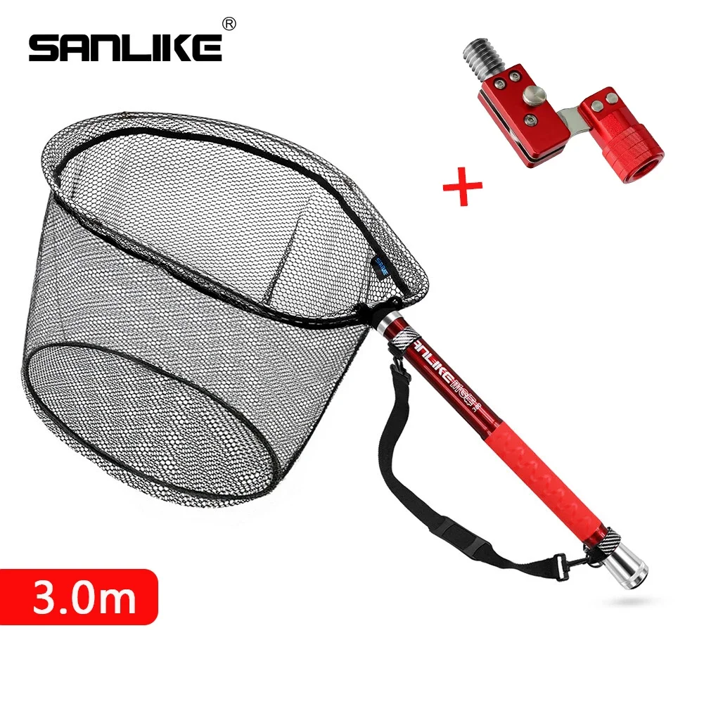 

SANLIKE 3m Fishing Net Carbon Fibre Portable Retractable Collapsible Landing Handle PE Net with Red Adaptor Fishing Tools