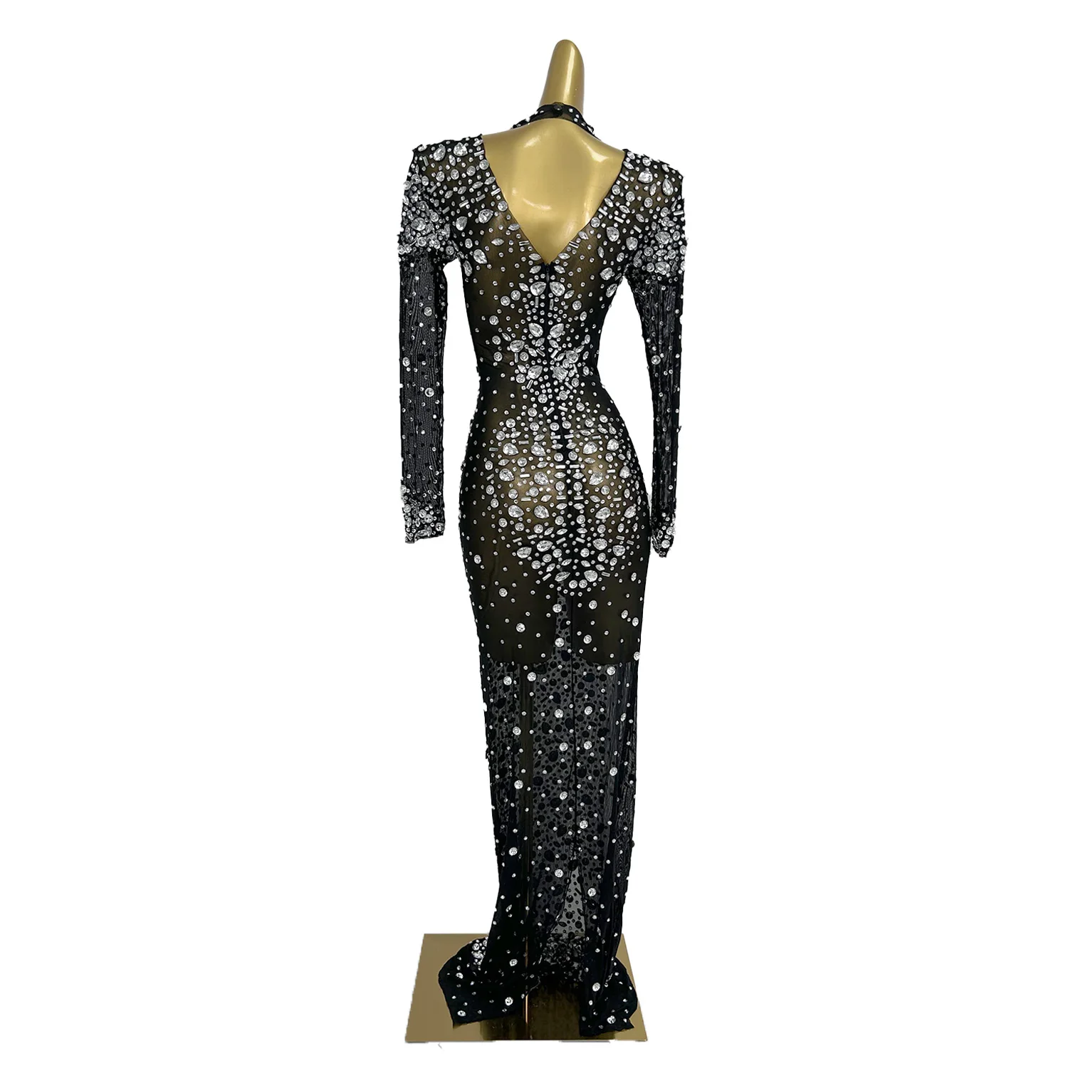 Robe de Soirée à Manches sulfpour Femme, Tenue de Bal, d'Anniversaire, Sexy, Transparente, avec Strass, pour Séance Photo