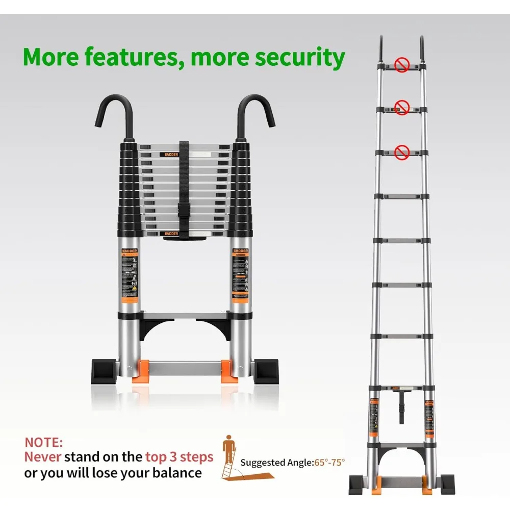 8.5FT Aluminum Telescoping Ladder with Stabilizers & Hooks, 330lb Capacity for RV Outdoor Work