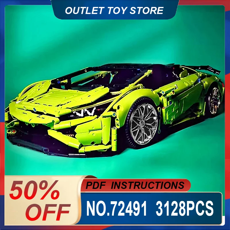 New Technical MOC- 72491 SuperCar Custom Vehicle Model Building Blocks Brick DIY Toys Assembly Birthday Christmas Gifts For Kids