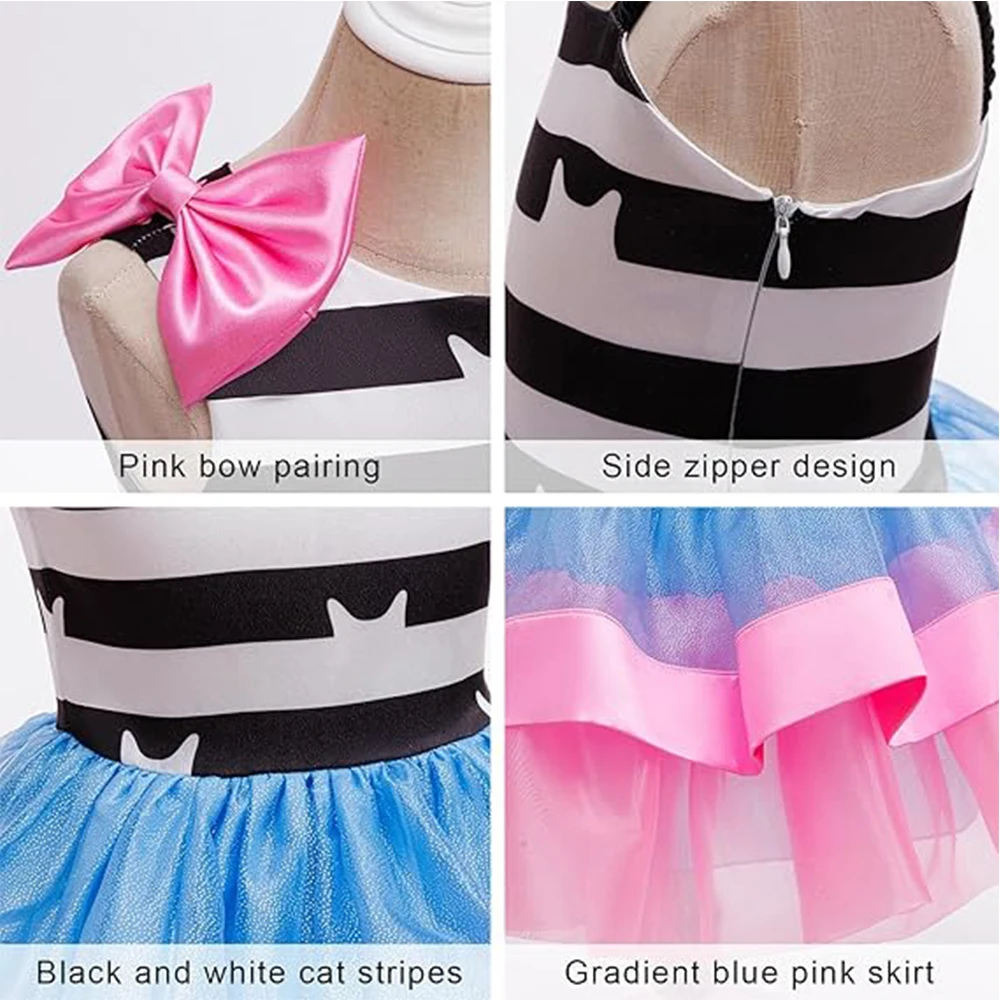 Mädchen Cartoon-Puppen Cosplay-Kostüm mit Stirnband und Socken, Karneval-Kinderkostüm, Ärmelloses Sommer-Prinzessinnenkleid – Detail 10