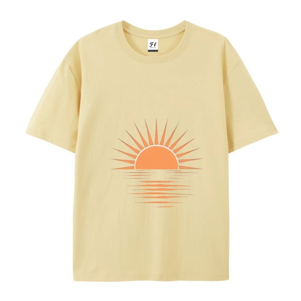 Luźna koszulka sportowa Sunset On The Coastline Printed Street Cotton Kawaii Short Sleeve Fashion Oversized Tops Women T-Shirts