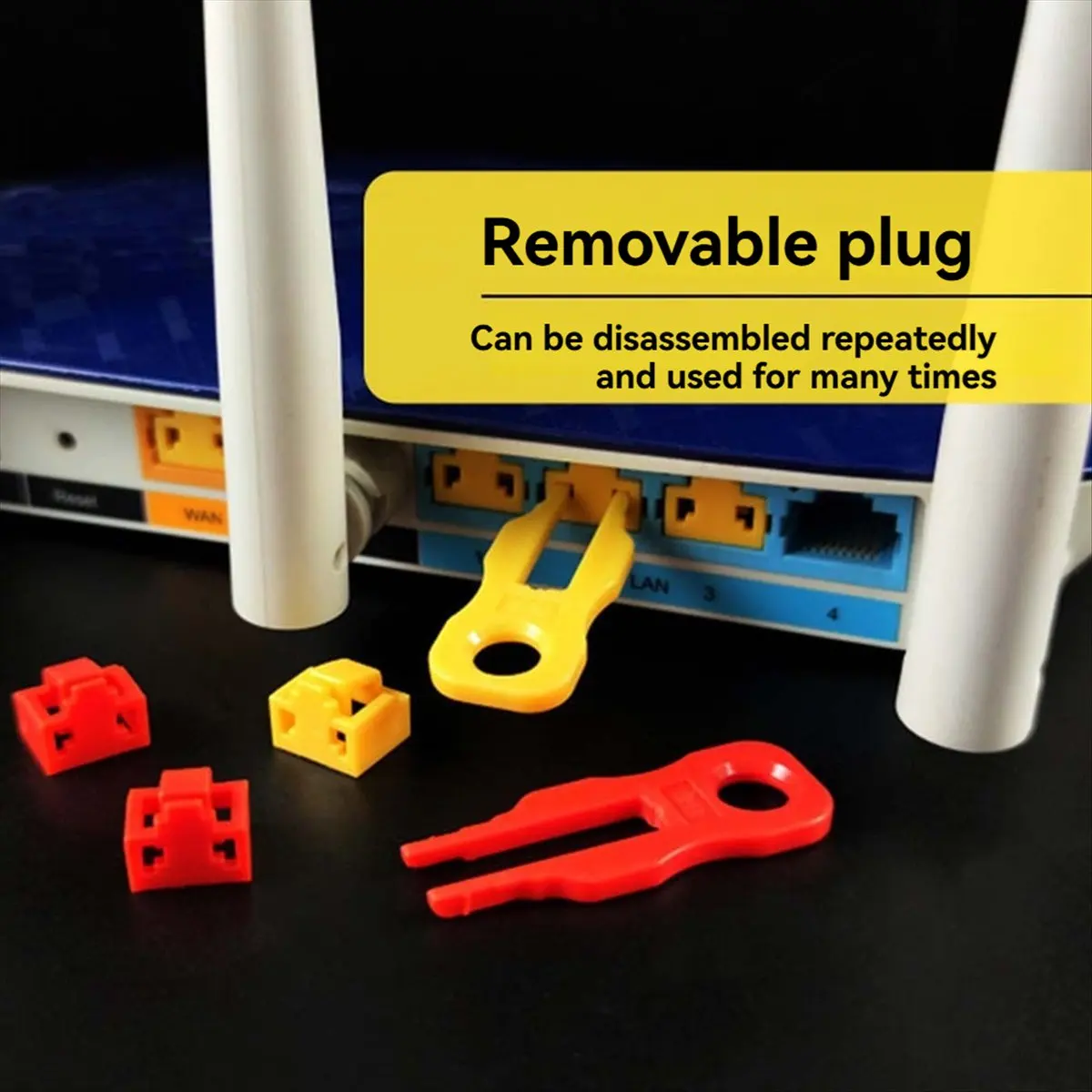 A85P RJ45 Port Lock Kit with Key Ethernet Port Security Blocker, Anti Dust Cap Protector for Router & Computer Ports,Yellow
