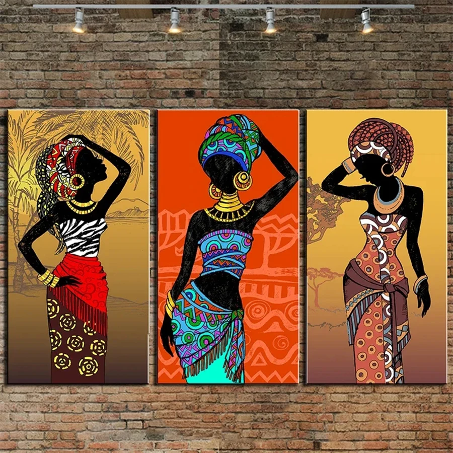 

3pcsDIY Diamond Embroidery African Women In Colorful Dresses Traditional Africans Ethnic Girl Diamond Mosaic Painting Handicraft
