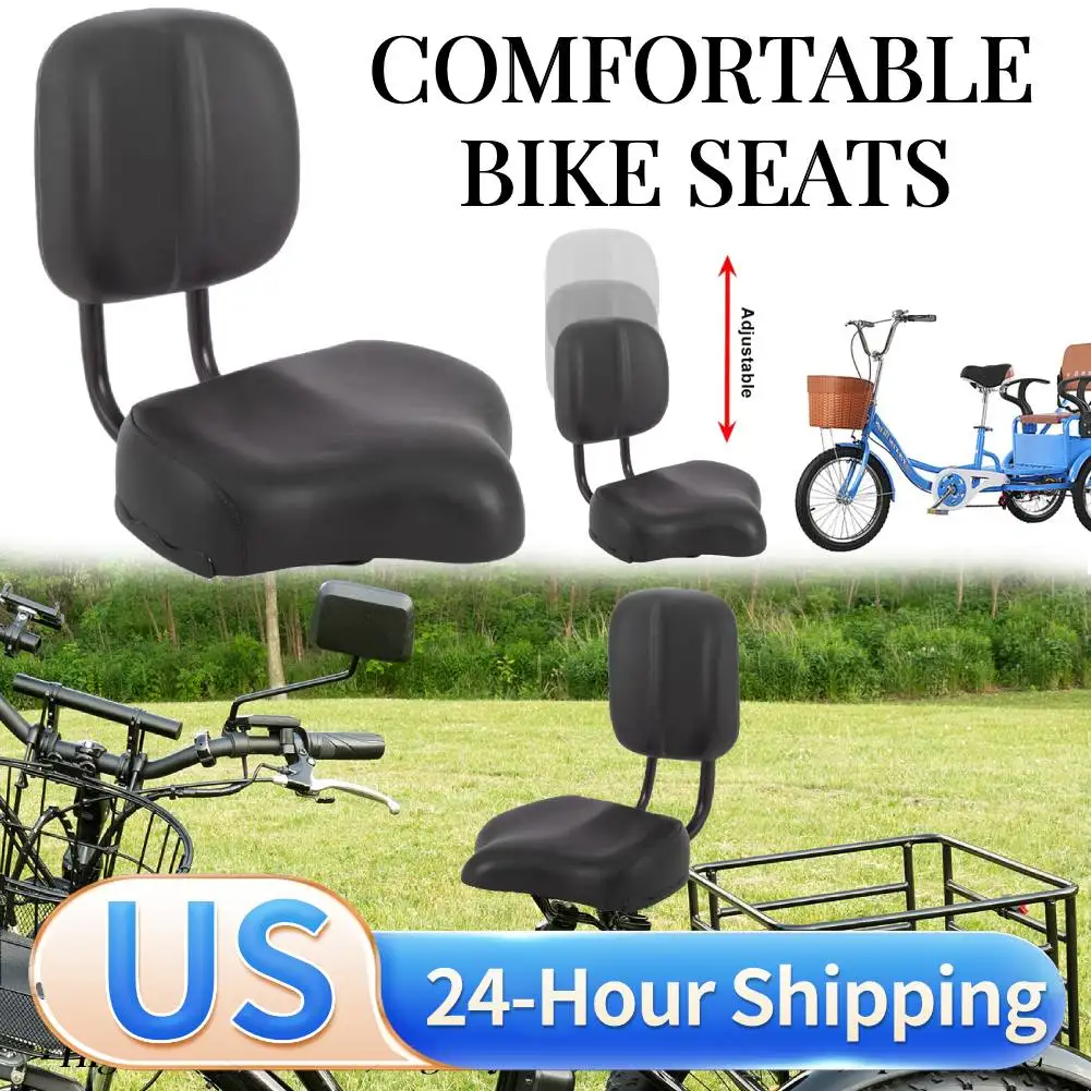 

Bike Seat with Backrest Adjustable Height Bicycle Seat Waterproof Bicycle Saddle Wide Seat Cushion for Men Women Electric Bike