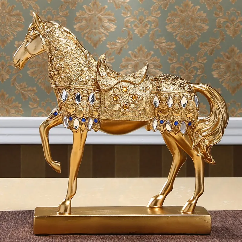 

28cm LARGE -TOP business office efficacious Success FENG SHUI Talisman Protection Inviting money GOLD HORSE ART Sculpture