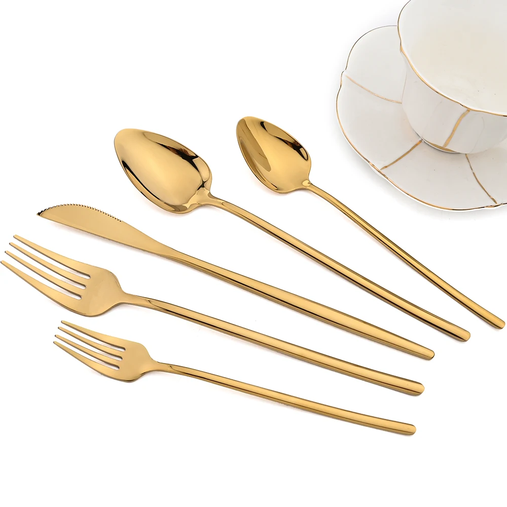 New Gold 6Set Cutlery 18/10 Stainless Steel Dinnerware Knife Fork Spoon Tableware Kitchen Flatware Dishwasher Safe Silverware