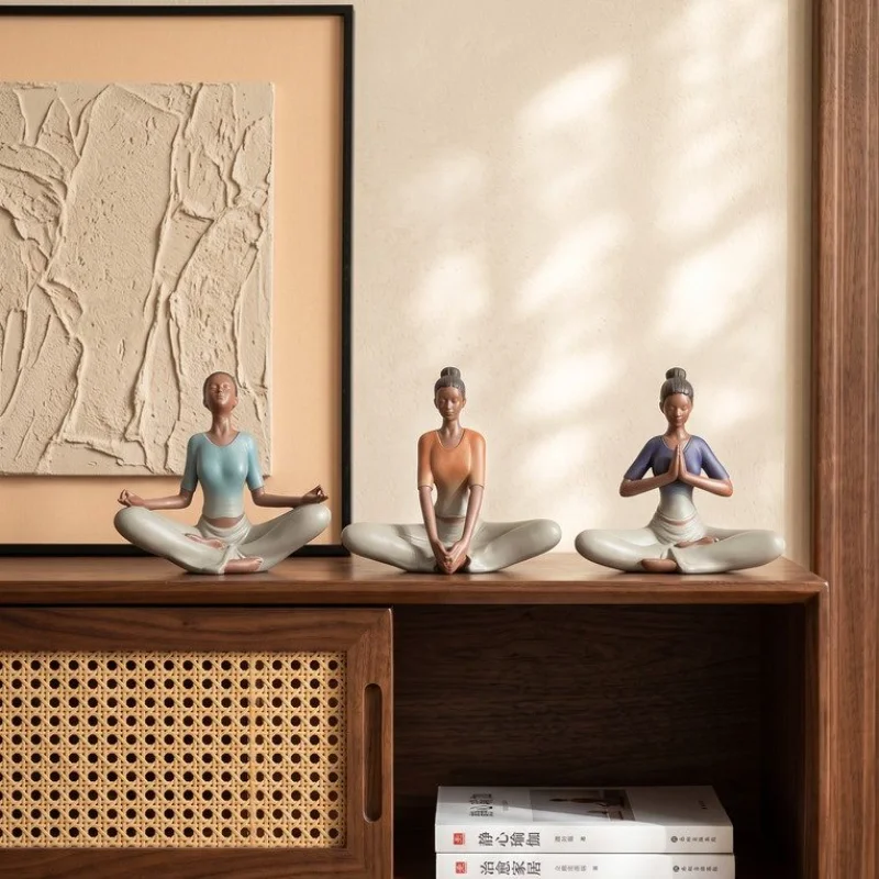 Yoga Figure Art Sculpture Three-piece Set, Modern Minimalist Living Room TV Cabinet, Creative Niche Light Luxury Art Decoration.