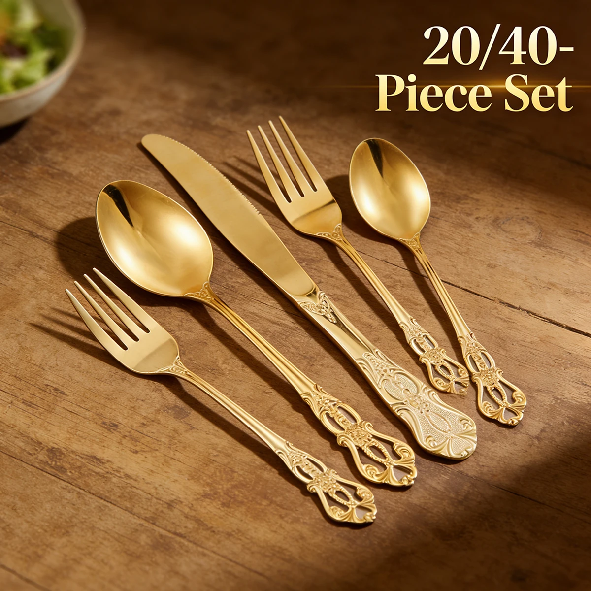 Stainless Steel Gorgeous Retro Royal Flatware Set Vintage Embossed Polished Silverware with Knife Fork Spoon Housewarming Gifts