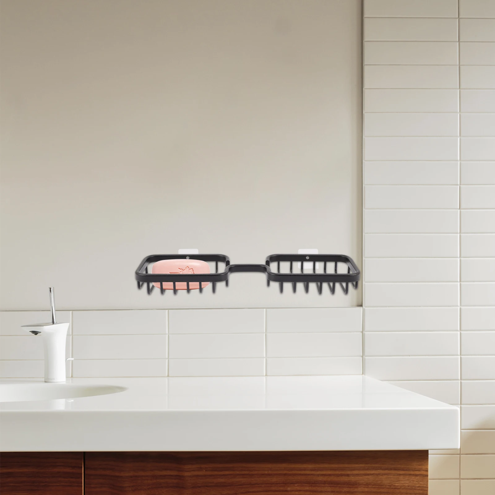 

Aluminum Holder Wall Mounted Shower Bathroom Drain Design Easy Install Scratch-Free Edges Elegant Simple Rack Dish